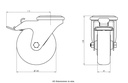 300SS series 100mm stainless steel swivel/brake bolt hole 12mm castor with electrically conductive grey polyurethane on nylon centre additional sealed single ball bearing wheel 130kg - Castor dimensions