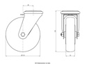 300SS series 125mm stainless steel swivel bolt hole 12mm castor with electrically conductive grey polyurethane on nylon centre additional sealed single ball bearing wheel 150kg - Castor dimensions