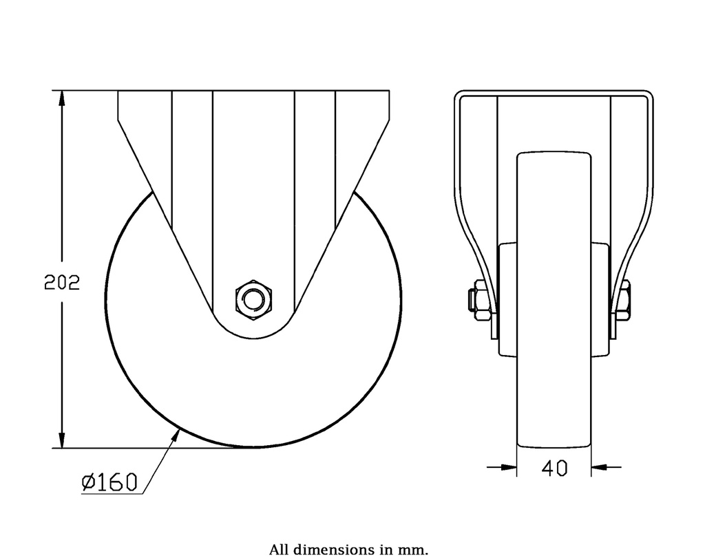 800SS series 160mm stainless steel fixed top plate 140x110mm castor with electrically conductive grey polyurethane on nylon centre stainless steel ball bearing wheel 550kg - Castor dimensions