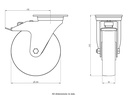 800SS series 200mm stainless steel swivel/brake top plate 140x110mm castor with electrically conductive grey polyurethane on nylon centre stainless steel ball bearing wheel 520kg - Castor dimensions