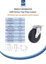 HXP series 3.00x4 swivel top plate 200x160mm castor with black puncture proof block patterned PU-foam tyre on black plastic centre roller bearing wheel 150kg - Spec sheet