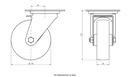 300HT series 100mm swivel top plate 100x85mm castor with heat resistant thermoplastic plain bearing wheel 120kg - Castor dimensions