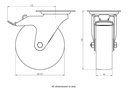 300HT series 125mm swivel/brake top plate 100x85mm castor with heat resistant thermoplastic plain bearing wheel 150kg - Castor dimensions