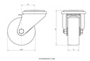 300HT series 80mm swivel bolt hole 13mm castor with heat resistant thermoplastic plain bearing wheel 100kg - Castor dimensions