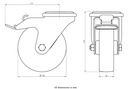 300HT series 100mm swivel/brake bolt hole 13mm castor with heat resistant thermoplastic plain bearing wheel 120kg - Castor dimensions
