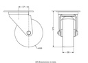 322 series 100mm swivel top plate 106x86mm castor with cast iron plain bearing wheel 250kg - Castor dimensions