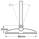 M20x150 Zinc plated levelling foot 80mm plastic base 900kg Drawing with Dimensions