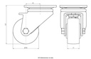 LH series 80mm swivel top plate 100x85mm castor with nylon ball bearing wheel 350kg - Castor dimensions