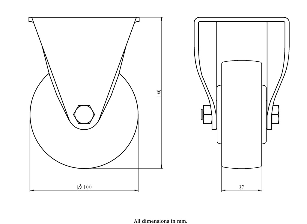 LH series 100mm fixed top plate 100x85mm castor with nylon ball bearing wheel 500kg - Castor dimensions