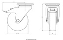 LH series 125mm swivel/brake top plate 100x85mm castor with nylon plain bearing wheel 700kg - Castor dimensions