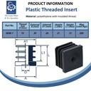 Plastic square threaded insert 30x30mm M10 (1.5) Plain sided Spec Sheet