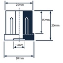 Zinc square threaded insert 30x30 M10 Drawing with Dimensions