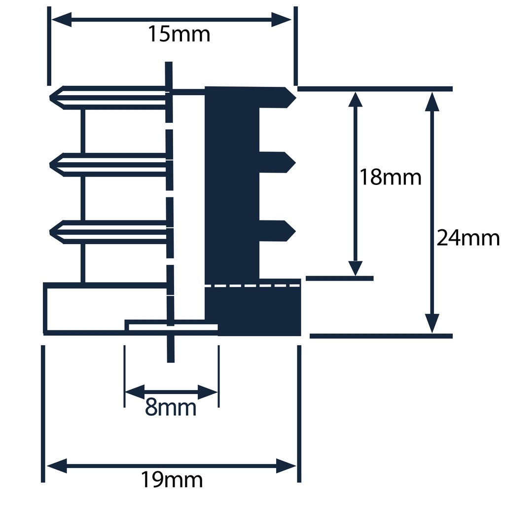 Plastic round threaded insert 19mm M8 (1.5mm)