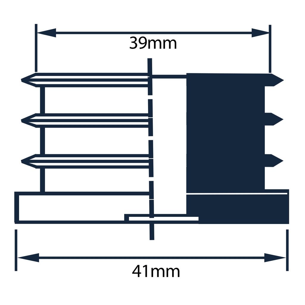 Plastic rectangular threaded insert 40x20mm M10 Drawing with Dimensions Front View
