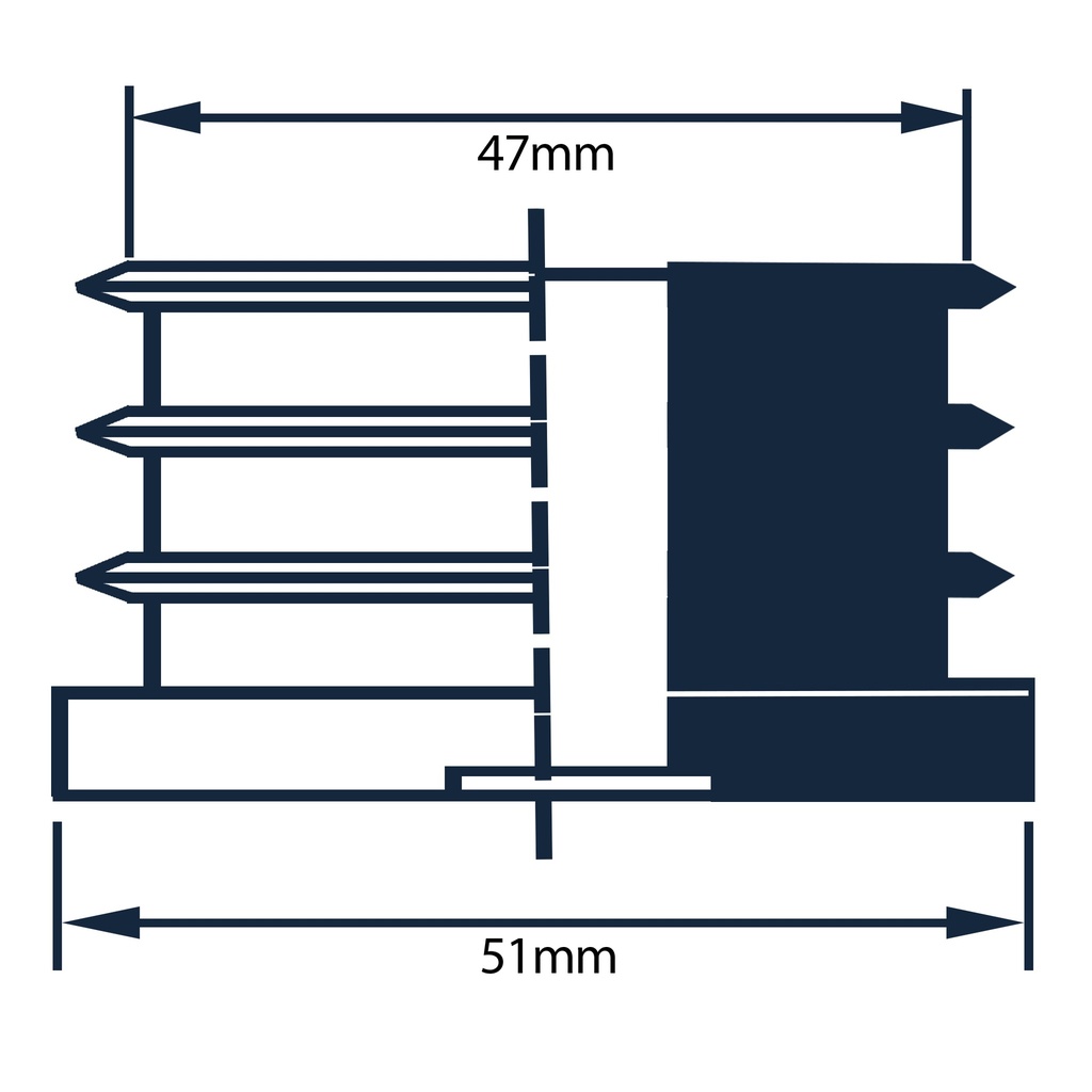 Plastic Rectangular Threaded Insert 50x25mm M10 (1.5mm) Drawing with Dimensions Front View