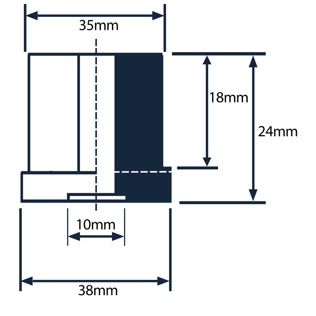 Plastic square threaded insert 1½” x 1½” M10 (1.25mm) Drawing with Dimensions