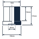 Plastic square threaded insert 19x19mm M8 (1.5mm) Drawing with Dimensions
