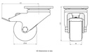 LH series 80mm swivel/brake top plate 100x85mm castor with cast nylon ball bearing wheel 700kg - Castor dimensions