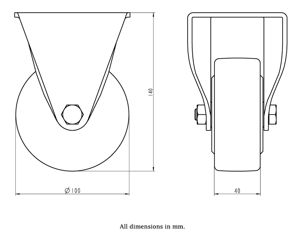 LH series 100mm fixed top plate 100x85mm castor with cast nylon ball bearing wheel 700kg - Castor dimensions