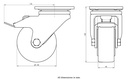 LH series 100mm swivel/brake top plate 100x85mm castor with cast nylon ball bearing wheel 700kg - Castor dimensions
