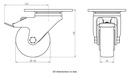 LH series 100mm swivel/brake top plate 140x110mm castor with cast nylon ball bearing wheel 700kg - Castor dimensions