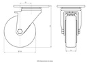 LH series 125mm swivel top plate 140x110mm castor with cast nylon ball bearing wheel 900kg - Castor dimensions