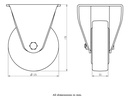 LH series 125mm fixed top plate 140x110mm castor with cast nylon ball bearing wheel 900kg - Castor dimensions