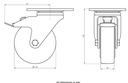 LH series 125mm swivel/brake top plate 140x110mm castor with cast nylon ball bearing wheel 900kg - Castor dimensions