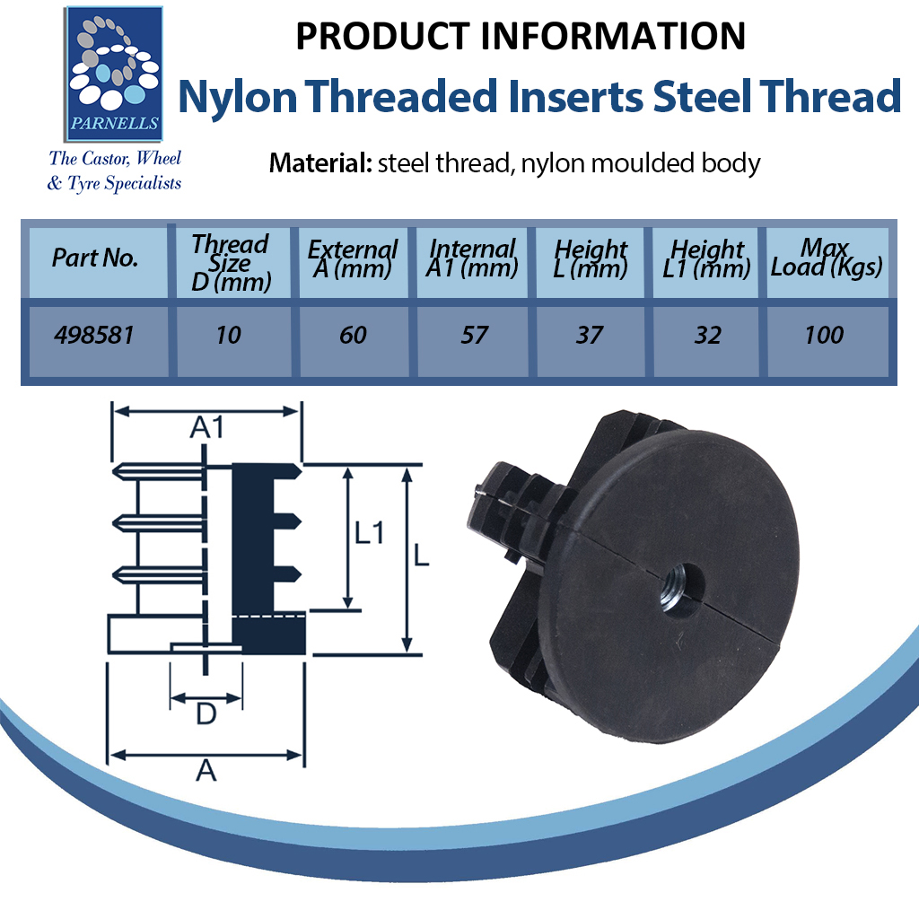 Plastic round threaded insert 60mm M10 Spec Sheet