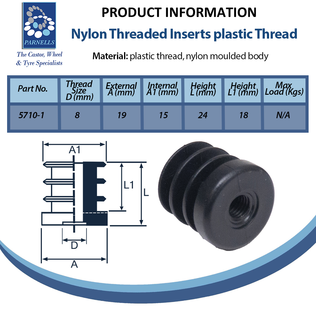Plastic round threaded insert 25mm M8 (1.5mm) Spec Sheet