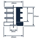 Plastic Round Threaded Insert 25mm M8 (1.0/2.0mm) with steel nut Drawing with Dimensions
