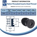 Plastic Round Threaded Insert 25mm M8 (1.0/2.0mm) with steel nut