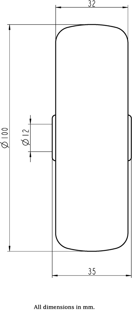 Wheel series 100mm electrically conductive grey TPR-rubber on polypropylene centre 12mm bore hub length 35mm plain bearing 70kg - Wheel dimensions