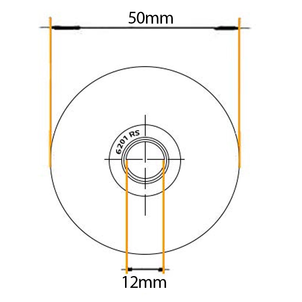 50mm V-groove wheel with 1 ball bearing Drawing with Dimensions