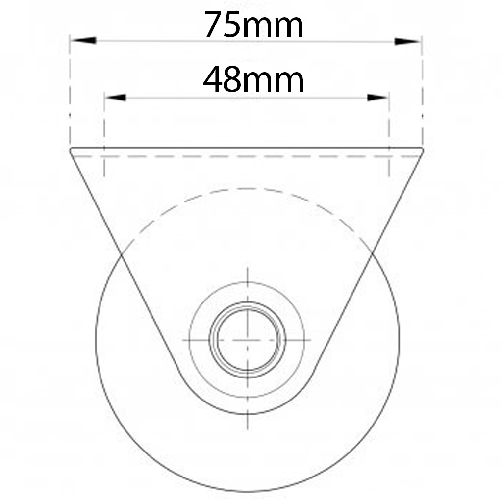 50mm V-groove wheel in bracket side view drawing with Dimensions