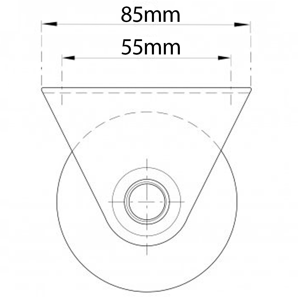 60mm V-groove wheel in fixed bracket side view Drawing with Dimensions