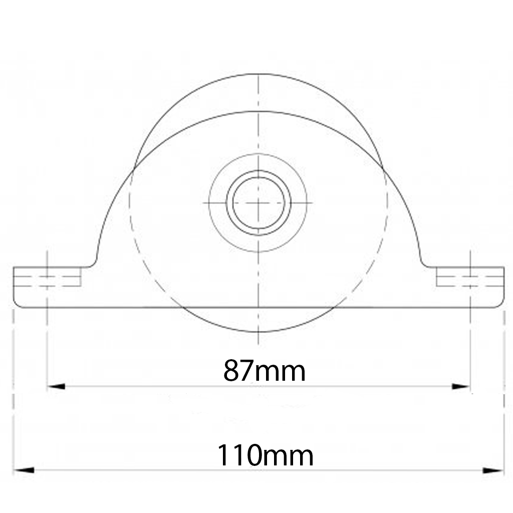 60mm Round groove wheel in support bracket Side view Drawing with Dimensions