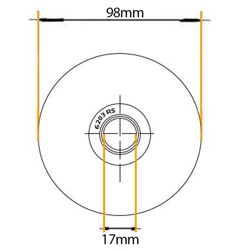 100mm Round groove wheel with 1 ball bearing side view drawing with Dimensions