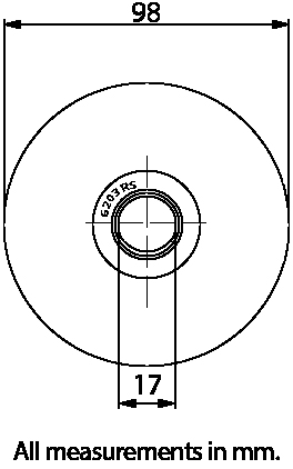 100mm V-groove wheel with 1 ball bearing side view - Dimensions