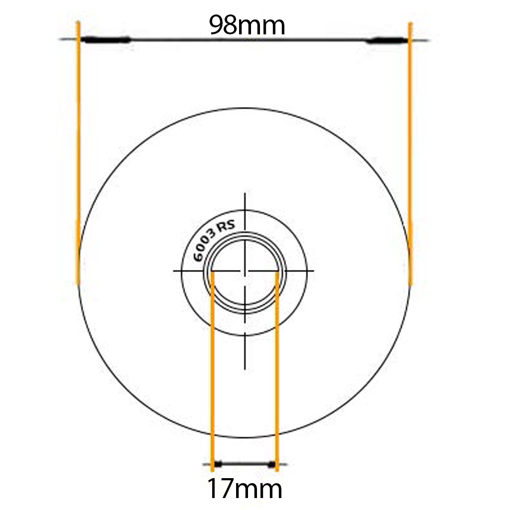 100mm V-groove wheel with 2 ball bearing side view drawing with Dimensions