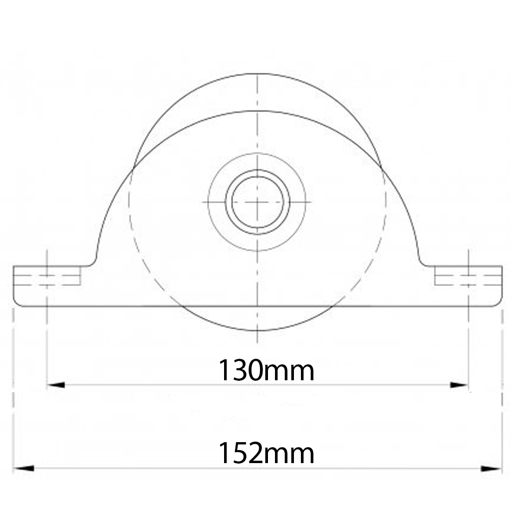 100mm Round groove wheel in support bracket side view Drawing with Dimensions