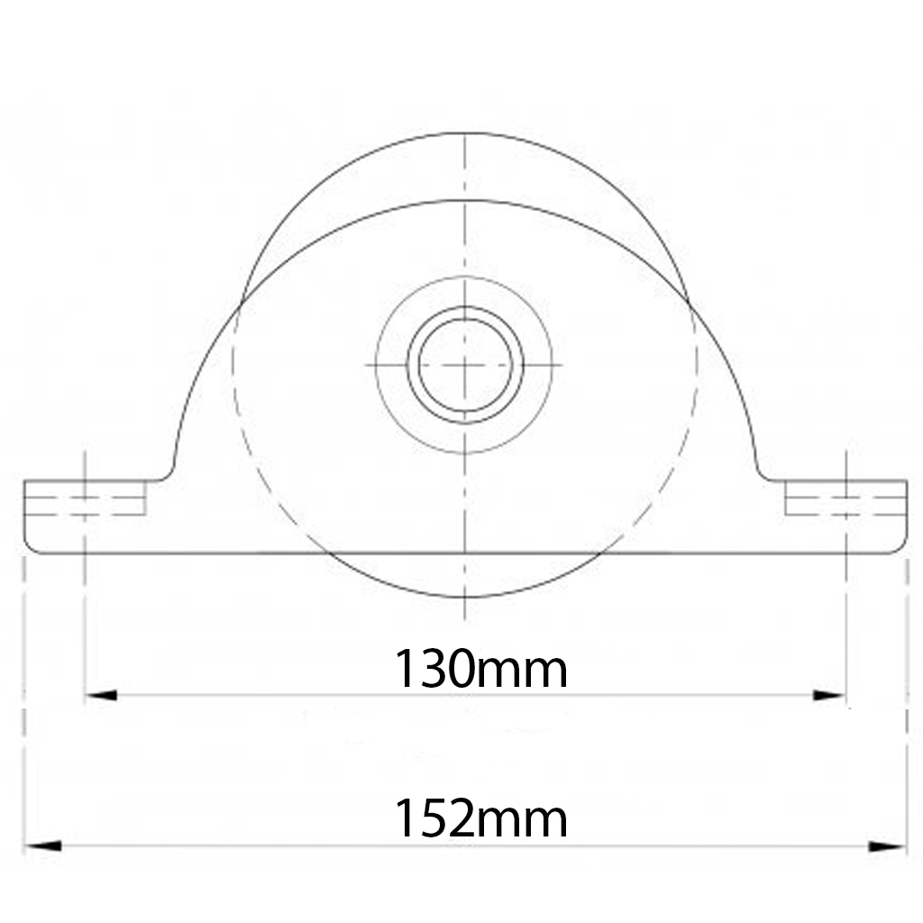 100mm Round groove wheel in support bracket side view Drawing with Dimensions