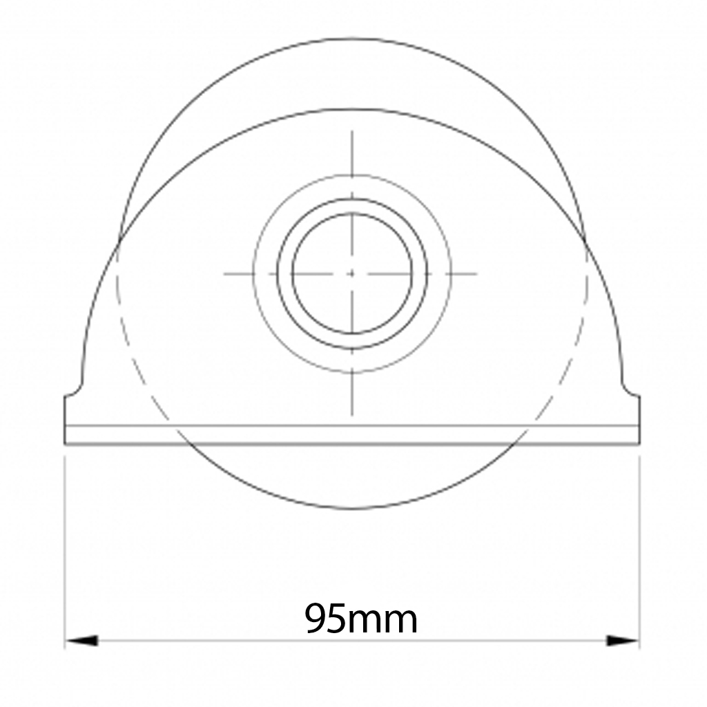 100mm Round groove wheel 16.5mm groove in countersunk bracket side view drawing with Dimensions