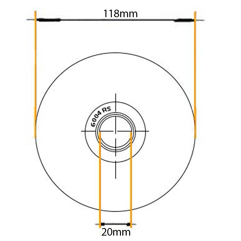 120mm Round groove wheel with 2 ball bearing side view drawing with Dimensions