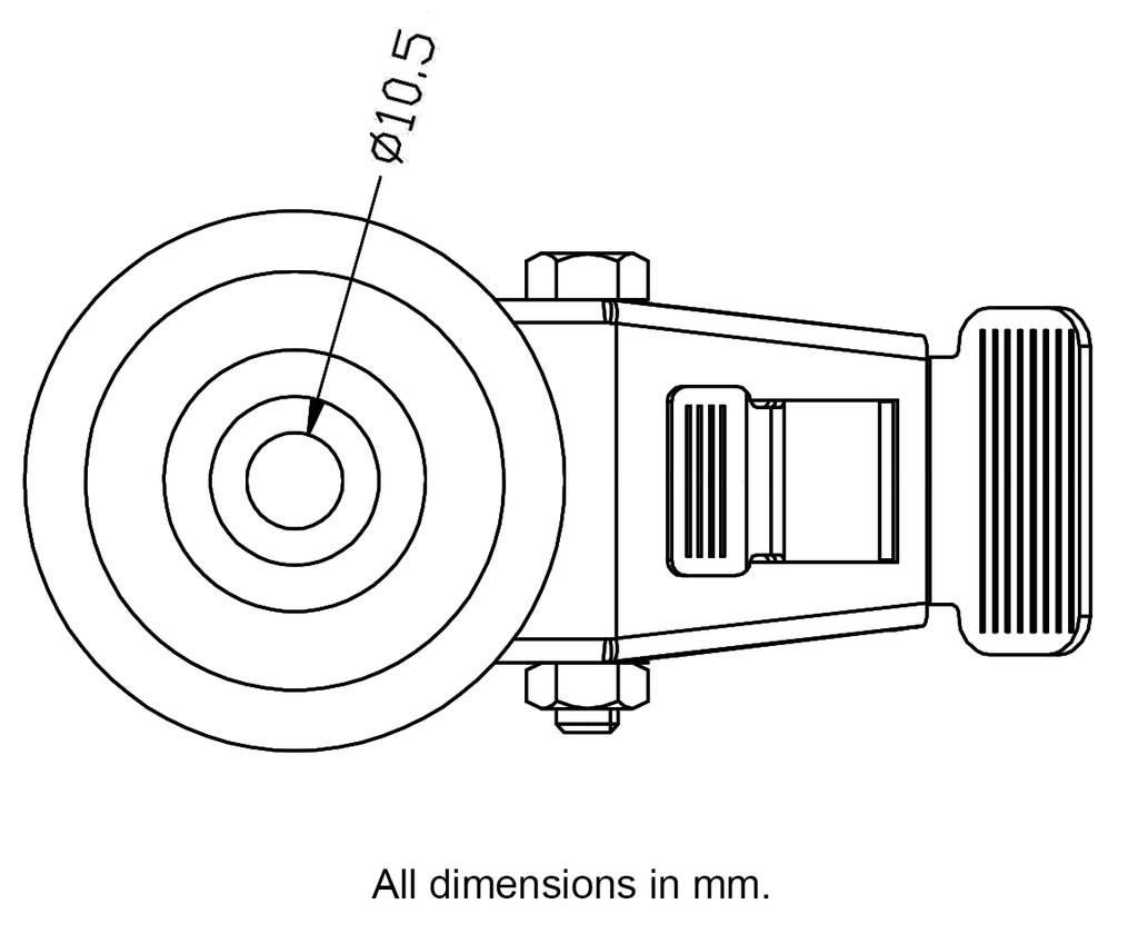 300 series 80mm swivel/brake bolt hole 10,5mm - Plate dimensions