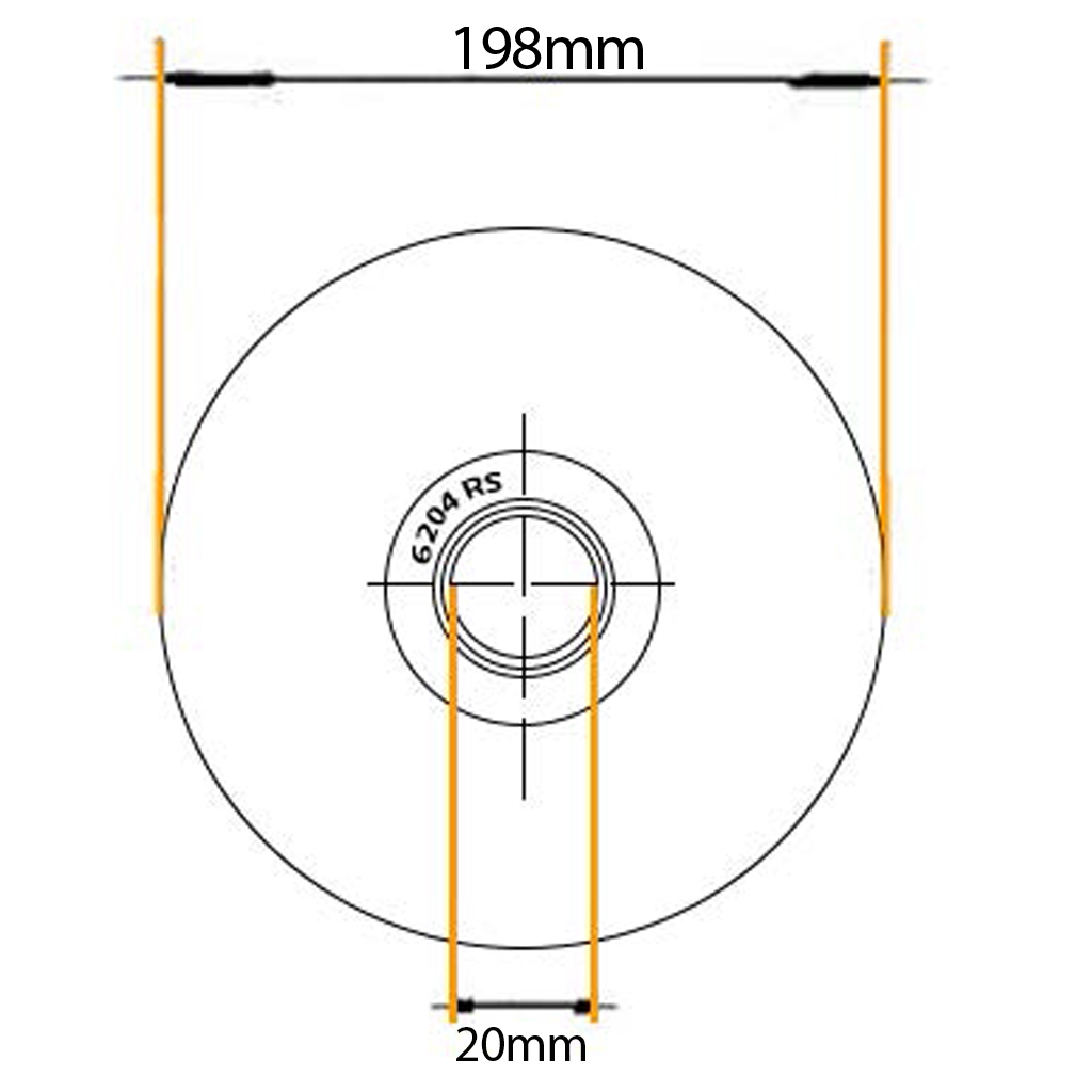 200mm V Groove wheel 2 ball bearing side view Drawing with Dimensions