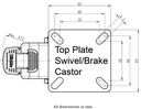 100SS series 75mm stainless steel swivel/brake top plate 60x60mm - Plate drawing