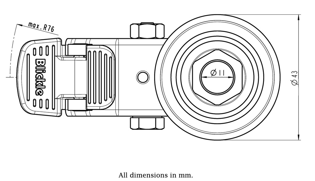 100SS series 75mm stainless steel swivel/brake bolt hole 11mm - Plate drawing