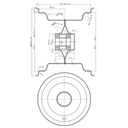 7.00x8 Wheel rim 25mm ball bearing, 52mm hub length, Silver (metal hub cap) Drawing with Dimensions