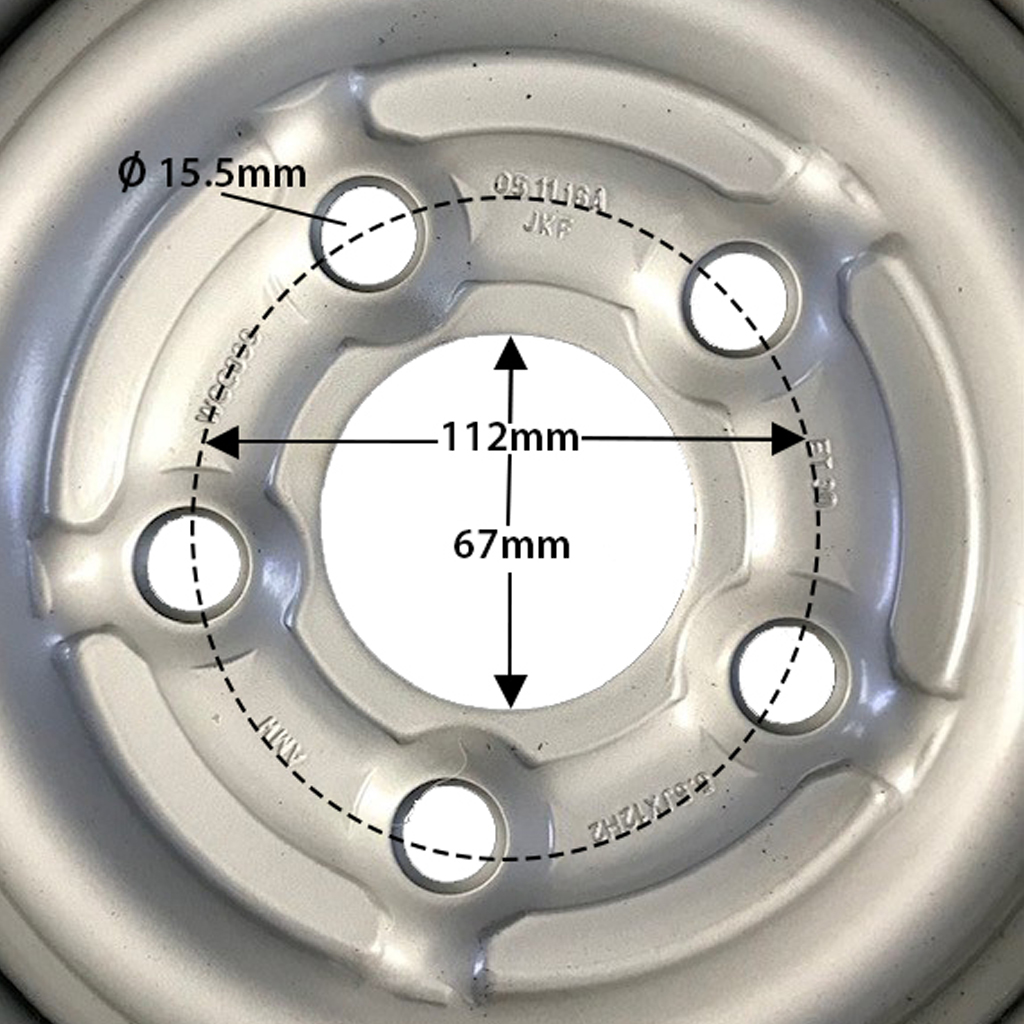 4.5x12" Wheel rim 5/112/67 ET20 silver 900kg rim centre with dimensinos